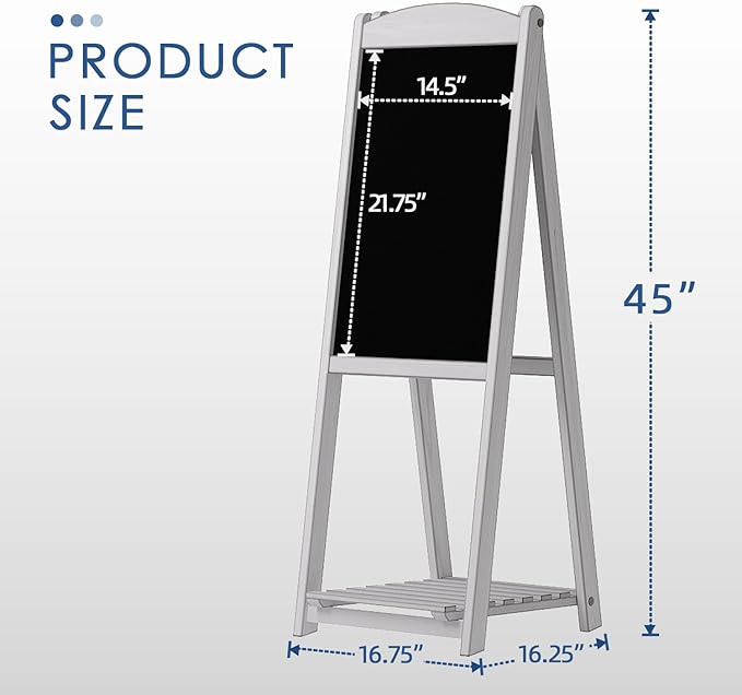 INNOVART Magnetic A-Frame Chalkboard Sign, Sidewalk Sign 45" x 17" With Display Shelf, Free Standing Easel for Restaurant, Business, Wedding or Events, White