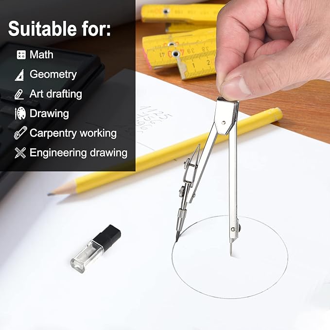 6 Sets Compass and Protractor Sets Student Basics Geometry Math Set Metal Compass and 6 Inch 180 Degree Protractors Geometry Graphing Drawing Tools For Office and School Supplies (colorful)