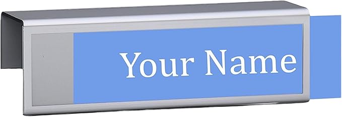 4-Pack 8.5" x 2.5" Cubicle Partition Name Tag - Silver Border 2" Hook - Holder for Custom Plate – Desk or Partition Use – Silver Frame – 2" x 8" Insert for Wall Display By Plastic Products Mfg