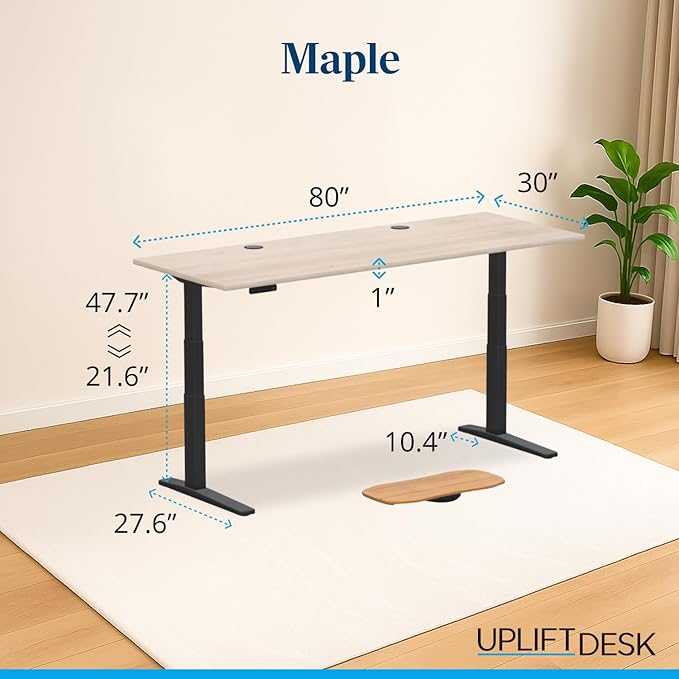 UPLIFTDESK V3 2-Leg Maple Laminate Wood Standing Desk – Adjustable Height, Advanced 1-Touch Memory Keypad, Under Desk Cable Management, Wire Grommets & Rocker Board (Black C-Frame, 80 x 30 inch)