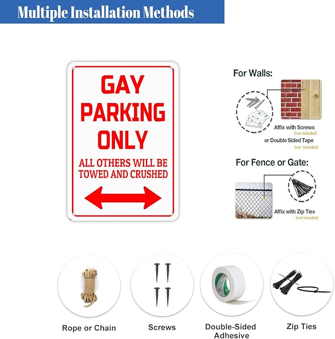 HBXNZ Gay Parking Only Sign Funny Gay Plaque Garage Bar Wall Decor Home Decor Art Tin Sign Indoor & Outdoor Use 8X12 Inches