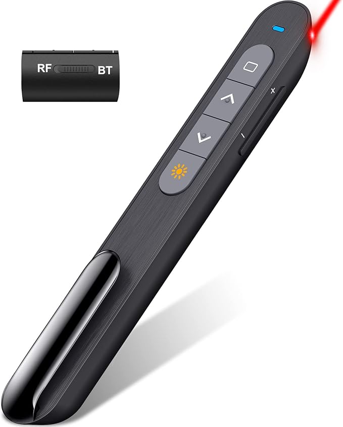 Presentation Clicker Compatible with Bluetooth and RF 2.4GHz Dual Modes Red Light, Wireless Presenter Remote Control for Powerpoint Presentations Pointer Slide Clicker for Mac Computer Powered by AAA