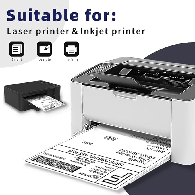 POLYSELLS Self Adhesive Address Shipping Labels, White Sticker FBA Labels (100 Sheets, 8.5" x 11" (1UP, Full Sheet))