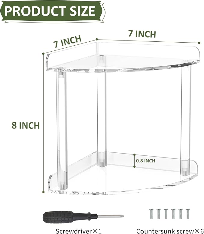 Sezanrpt 2 Tier Countertop Corner Organizer Shelf 7x7x8 Inch, Acrylic Bathroom Organizer Corner Shelf for Countertop, Clear Vanity Storage Organizer for Skincare, Cosmetics, Perfume