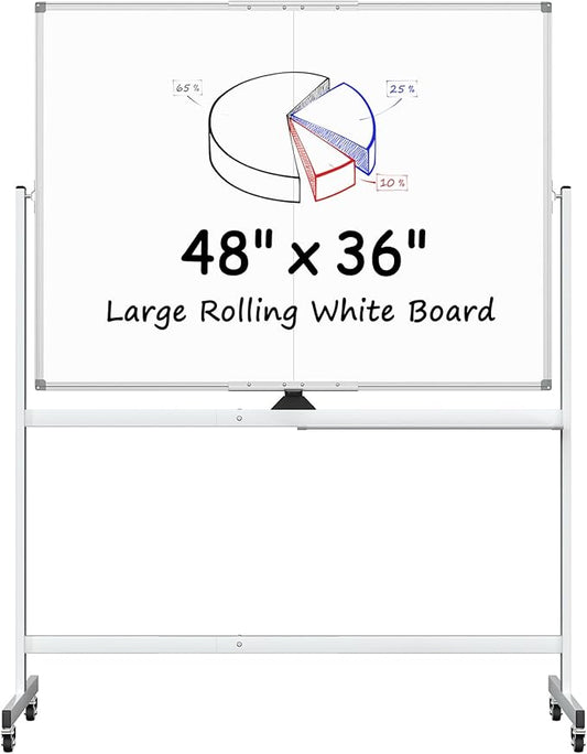 MaxGear Rolling Whiteboard on Wheels, 48" x 36" Large Magnetic Dry Erase Board with Stand, 4' x 3' Mobile Whiteboard with Aluminium Frame and Magnetic Surface for Office, School