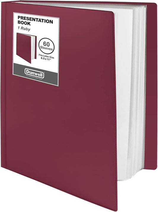 Dunwell Presentation Binder 60-Pocket, Displays 120 Pages, 8.5x11 Portfolio Binder with Plastic Sleeves, Storage and Organizer for Documents, Photos, Kids Artwork, Projects, Recipes (Ruby)