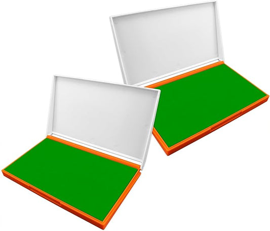 2 Pack Plastic Case Stamp Pad Large Size, Green Color - Size: 4" x 7" - Choose from 15 Ink Colors