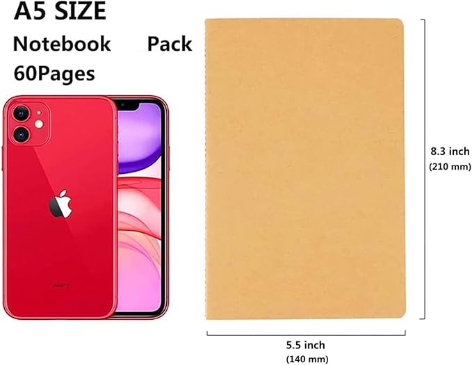 24 Pack Kraft Notebook Journals for Travelers, Students and Office, Writing Diary Subject Notebooks Planner with Thick Paper, 60 Pages, 30 Sheets, 8.3x5.5 inch, A5 Size, Travel Journal Set.(Blank)