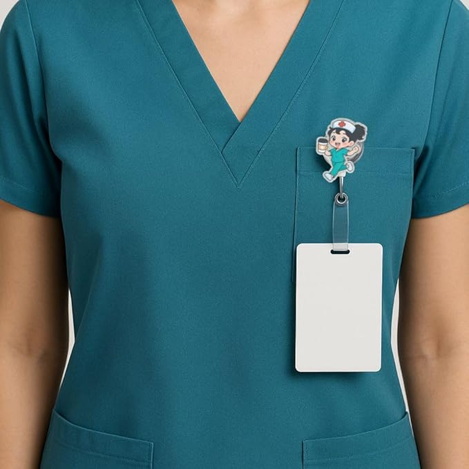 3PC Cartoon Nurse Badge Reel Cute Fun Funny ID Name Holder Alligator Clip Nursing Student Scrub Accessories Hospital Work Supplies Thank You Gifts for Medical Assistant RN LPN Healthcare Workers