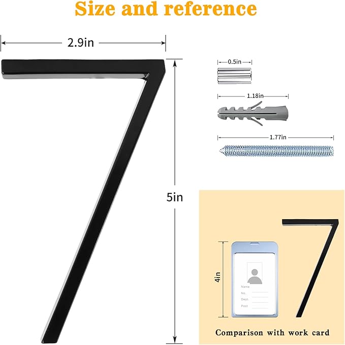 5" Floating Stainless Steel Address House Number, Modern Metal Anti-Rust House Numbers with Nail Kits for Door Garden Mailbox Decor Visibility Signage (8)
