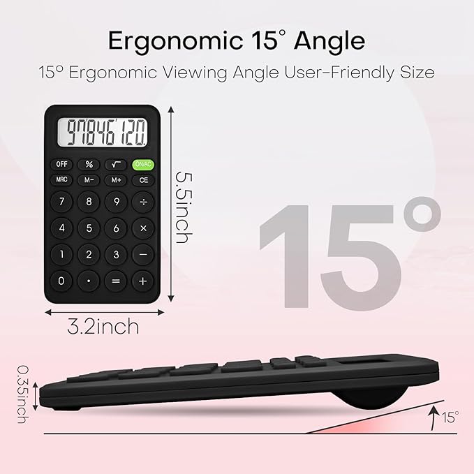 Cute Calculator, Basic Four Function Calculator for Teachers Students Basics Office, Small Handheld Calculators, 8 Digit with LCD Display, Sensitive Button, 5.5×3.2 inches Black