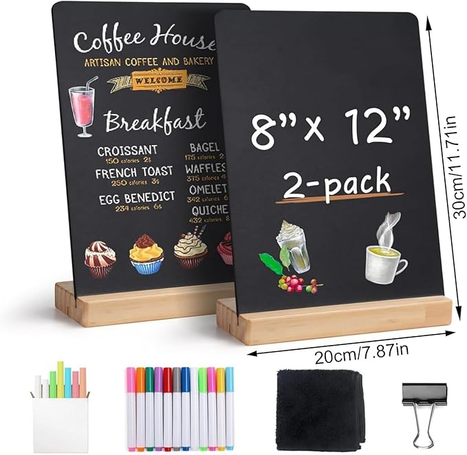 UAGGIC Creative 8x12Inch Desktop Small Chalkboard with Wood Stand Set for Home Office Decoration and Memos Writing Board