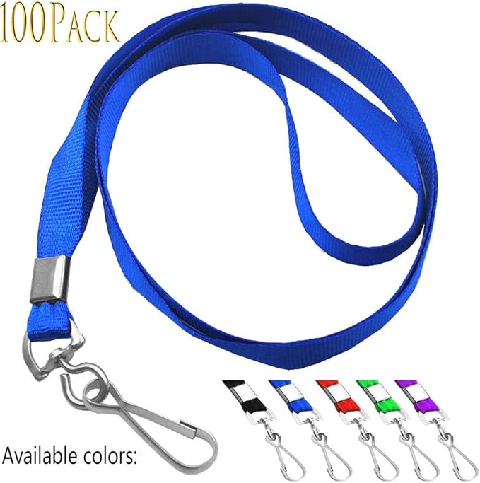 Beebel Blue Lanyards 100 Pcs Lanyard for Id Badges Flat Lanyard with Badge Clip with J-Hook