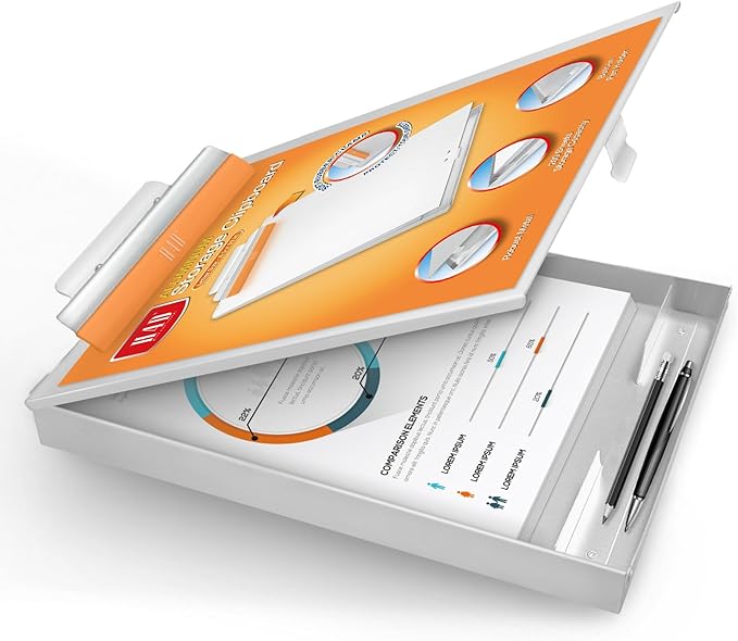H4D Aluminum Clipboard with Storage, Metal Form Holder, Rubber Covered Clip Protects Paper and No Indentations Left, Letter Size