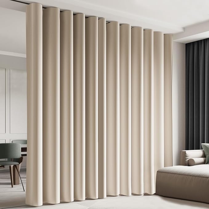 Cbsroro Room Divider Blackout Curtain Track Curtains Wall Dividers Panels Screen for Living Rooms Bedroom Office Privacy Partition Separation, W120 × L96 Inch,1 Panel, Beige