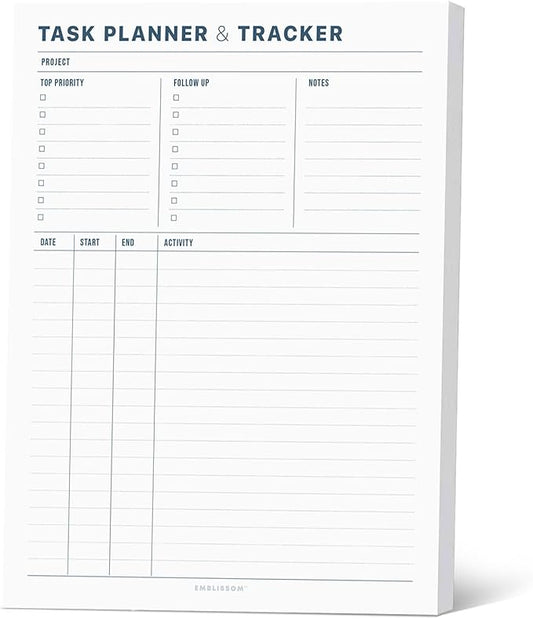 Task Planner & Tracker 8.5 x 11 Tear-Off 70 Sheet Planner Pad – Project Organizer with Time Log, Top Priority, Follow-Up – Notepad for Home & Office (White, Minimalist, 1 Pack)