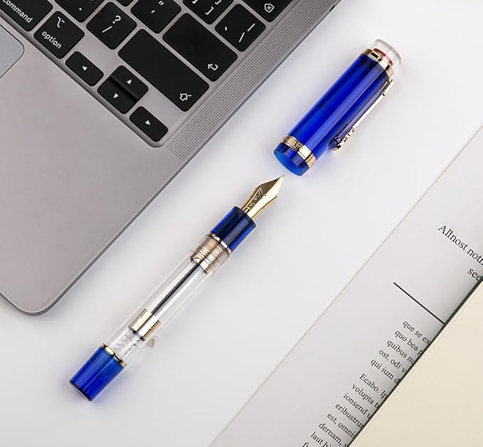 JINHAO 1935 Fountain Pen TIANDAO Series #8 Nib Ink Pen with Guitar-Shaped Clip and Ink Converter (M Nib 0.7mm, Blue)