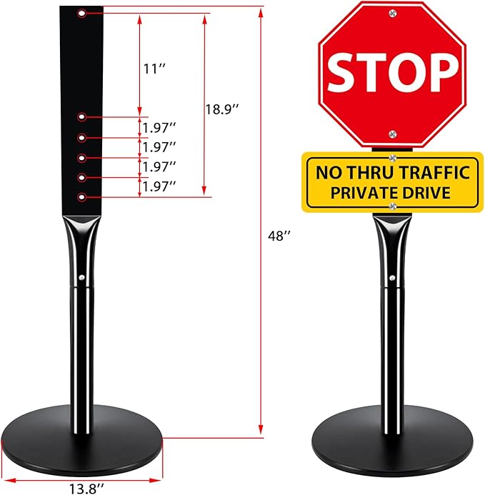 INNOVSIGN Heavy Duty Cast Iron Sign Post With 12" Diameter Bottom Round Base, 48" Movable Stand for Hanging Signs, 2-Pack