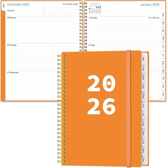2026 Planner - Planner 2026 from January 2026 to December 2026 with 12 Monthly Tabs, Flexible Cover, Inner Pocket, 8.5" x 11", Orange-A