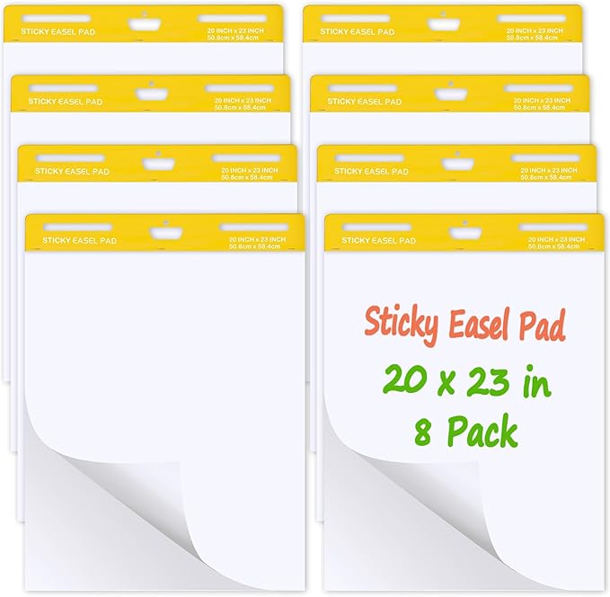 ReliThick 8 Pads Premium Sticky Easel Pad, 20 in x 23 in, White, 30 Sheets/Pad, Anchor Chart Paper for Teachers, Flip Chart Paper with Sticky, Large Self Stick Flip Chart Paper, Sticking Power