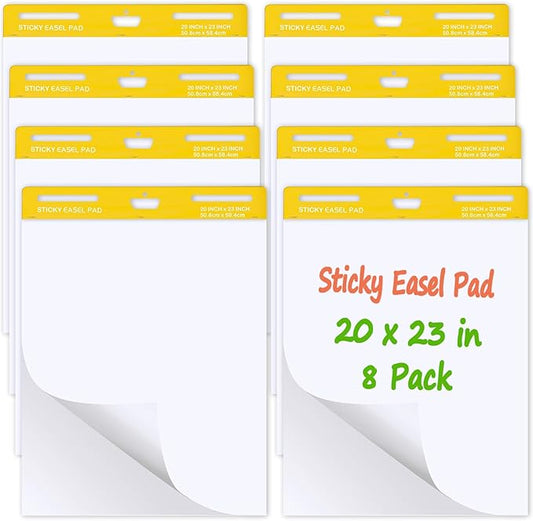 ReliThick 8 Pads Premium Sticky Easel Pad, 20 in x 23 in, White, 30 Sheets/Pad, Anchor Chart Paper for Teachers, Flip Chart Paper with Sticky, Large Self Stick Flip Chart Paper, Sticking Power