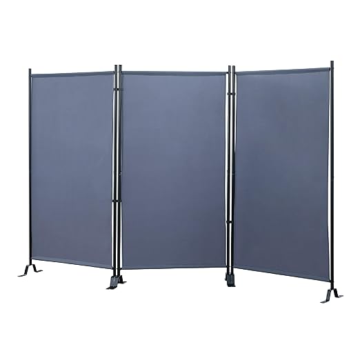 Proman Products - Galaxy Section Divider, Water Repellent Fabric Room Divider with Black Powder Coated Metal Frame for Indoors or Outdoors (Grey)