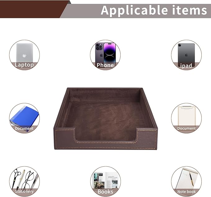 RHCSZ PU Leather Letter Tray - Load Documents Trays Front for Office Desktop Organizer - Desk Magazine, File, A4 Paper Holder - Paper Document File Holder Drak Brown (Drak Brown, A4-Tray)