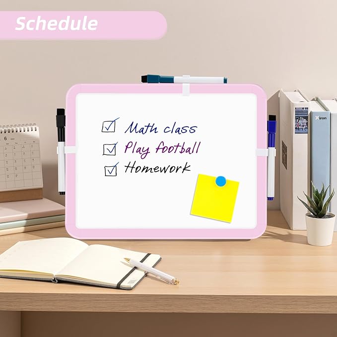 VUSIGN Small White Board Dry Erase, 8.5'' x 11'' Magnetic Dry Erase Board, Mini Whiteboard with Markers for Students, Fridge, Wall, Locker, Pink