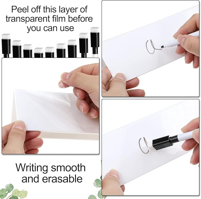 Fainne 50 Sets Dry Erase Name Tent Cards with Black Markers 8.7 x 2.8 x 1.9 Inches White Reusable Name Plate Wipe Clean Desk Tags Sign for Classroom Table Office Conference Meeting Weddings
