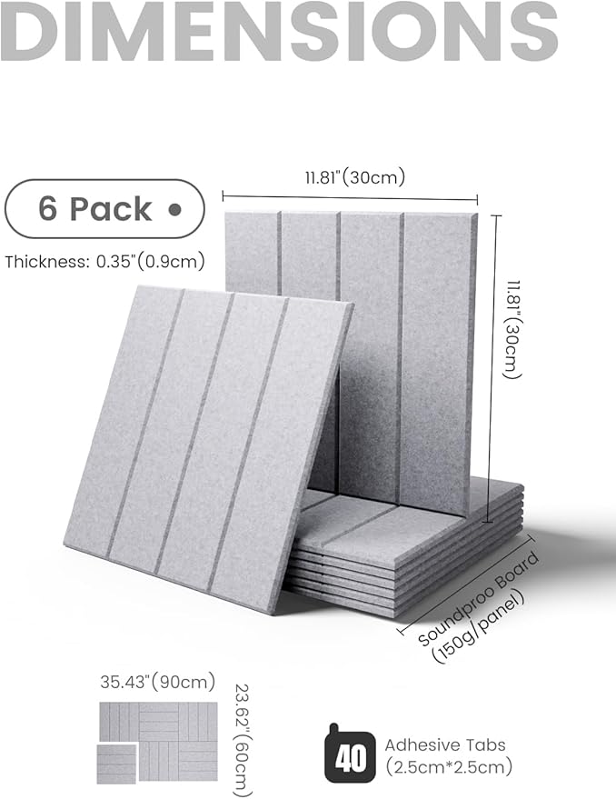 Large Felt Bulletin Board 36"x24" Cork Board Alternative - 6 Pack with 40 Safe Removable Adhesive Tabs, Cork Boards for Walls for Home Office Classroom Pin Board-Soft Gray