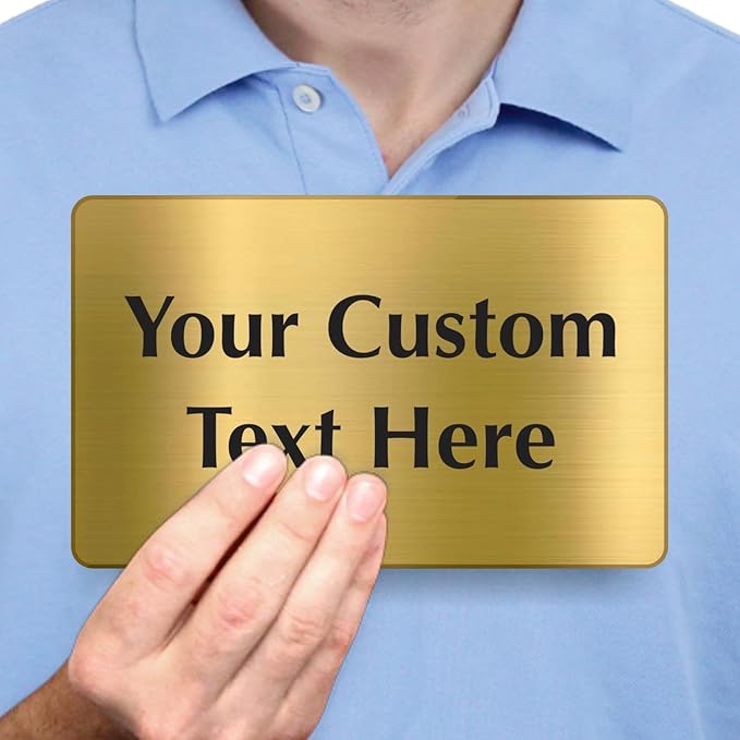 SmartSign Custom Brass Sign - 5" x 8", 40 mil REAL Bugle Brass Metal, Personalized Name Door Sign, Heavy-Duty Premium Engraved Door/Wall Mount Plaque for Business/Office, Gold and Black
