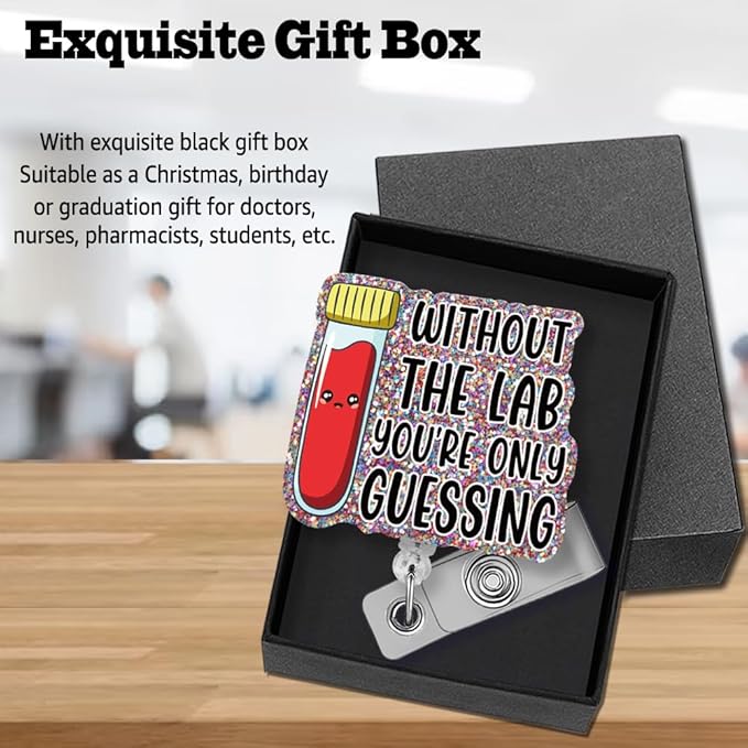 Sixrip Without The Lab You‘re Only Guessing Badge Reel Retractable Glitter Badge Reel with Alligator Clip, Funny Badge Holder Gift for Lab Tech Doctor Nurse Phlebotomist Scientist Medical Laboratory