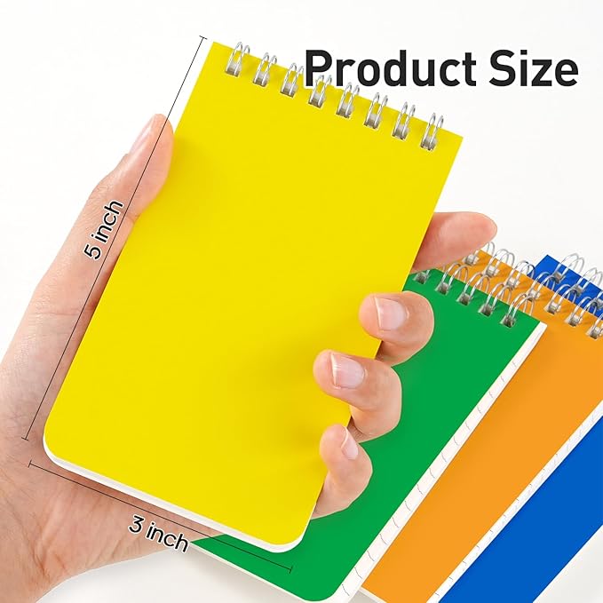 Dynta Pocket Notebook Bulk 60 Packs, 3x5 Inch Small Notepad Top Bound With Lined Pages, 10 Vibrant Colored Mini Spiral Notebooks 60Sheets/120Pages (80GSM), Memo Pads for Home, School, College, Office