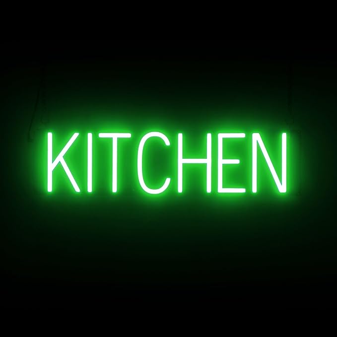 SpellBrite KITCHEN Sign | Directional Sign with Neon Look, Green LED Light Source | 25.1" x 6.3"