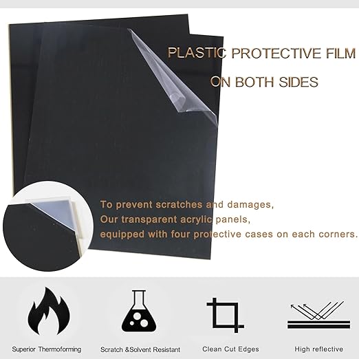 4 Pieces Black Acrylic Sheet, 8 x 10 Inch 1/8 Inch Thick, Black Cast Plexiglass Sheets for DIY Display, Handcraft, Home Decor, Painting, Display Stand, Photo Frame, Easy to Cut