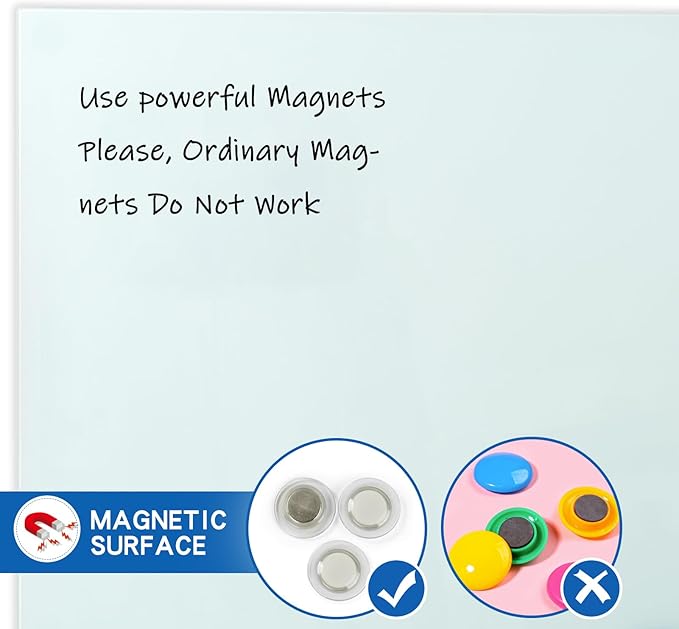 JYYPWB Glass Magnetic Dry-Erase Board - 48 x 36 Inches Hanging Glass Whiteboard for Wall, Large Frameless Magnetic White Board for Office, Home & School