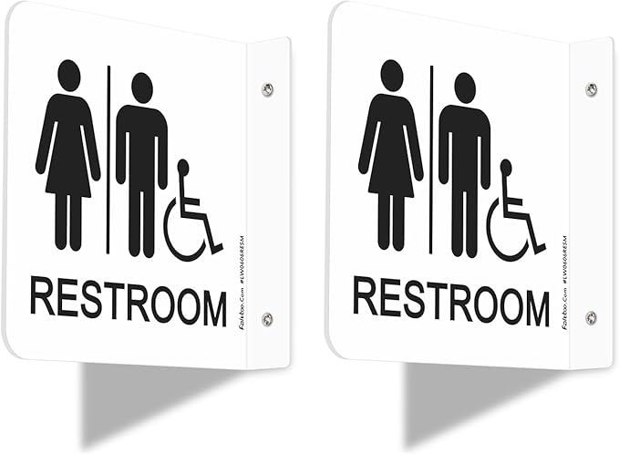 Faittoo Restroom Sign, Bathroom Signs, 2 Pack 6 x 6 Inches Acrylic Sign, for Office or Business Bathroom and Toilet Door or Wall Decor, Indoor Outdoor Use (Men and women with Handicap)