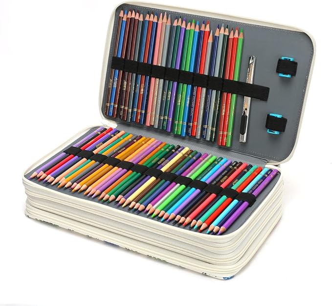 Vomgomfom Colored Pencil Case - 300 Slots Pencil Holder with Zipper Closure Twill Fabric Large Capacity Pencil Case for Watercolor Pens or Markers (White)