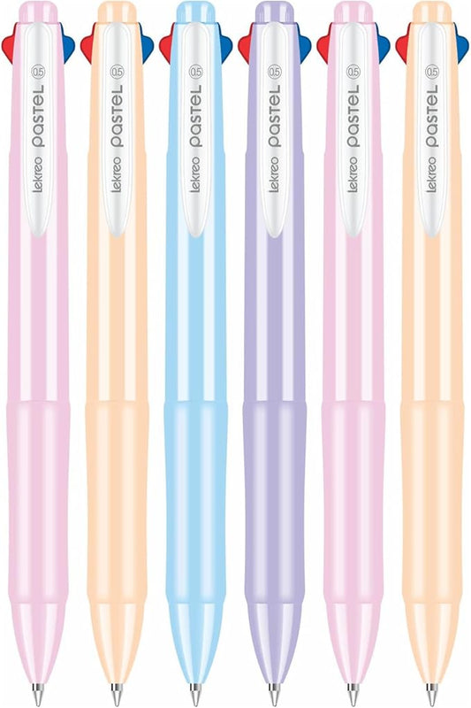 Lekreo Multi-color Ballpoint Pens, 4-in-1 Colored Pens 0.7 Medium Fine Point,Ballpoint Gift Pens for Planner Journaling,Assorted Ink, 6-Count