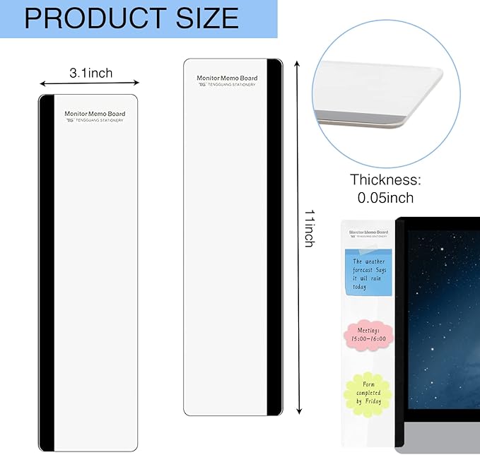 Monitor Memo Board - Multifunction Computer Transparent Side Panel Creative Desktop Easy to Use Suitable for Home Office Left and Right (2pcs)