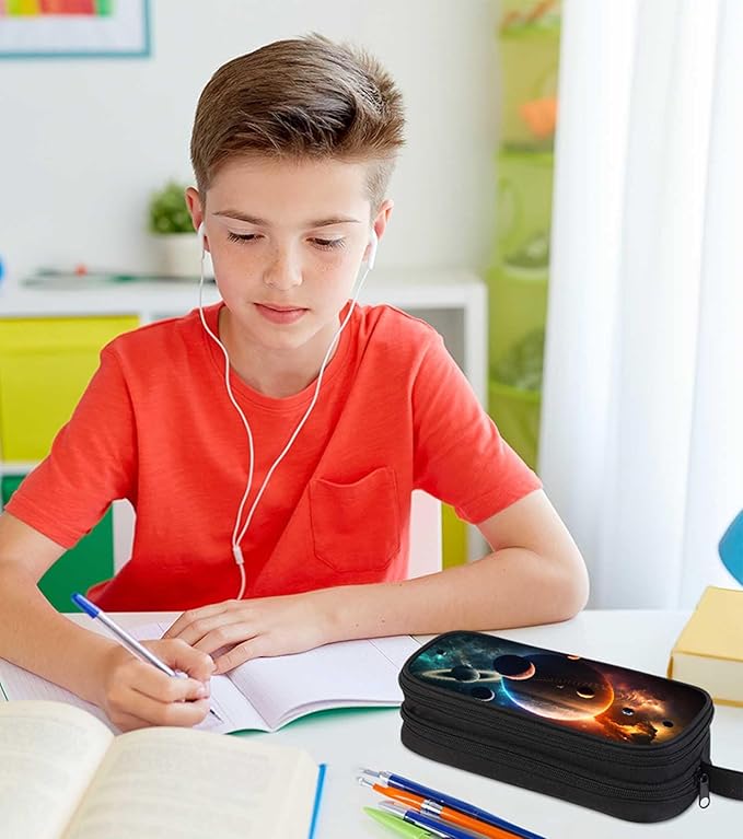 AnySmic Galaxy Solar System Pencil Case for Boys and Girls, Space Large Pencil Pouch or Pen Bag Organizer for Kids, School Pen Case with Double Zipper, Gifts for Elementary Student