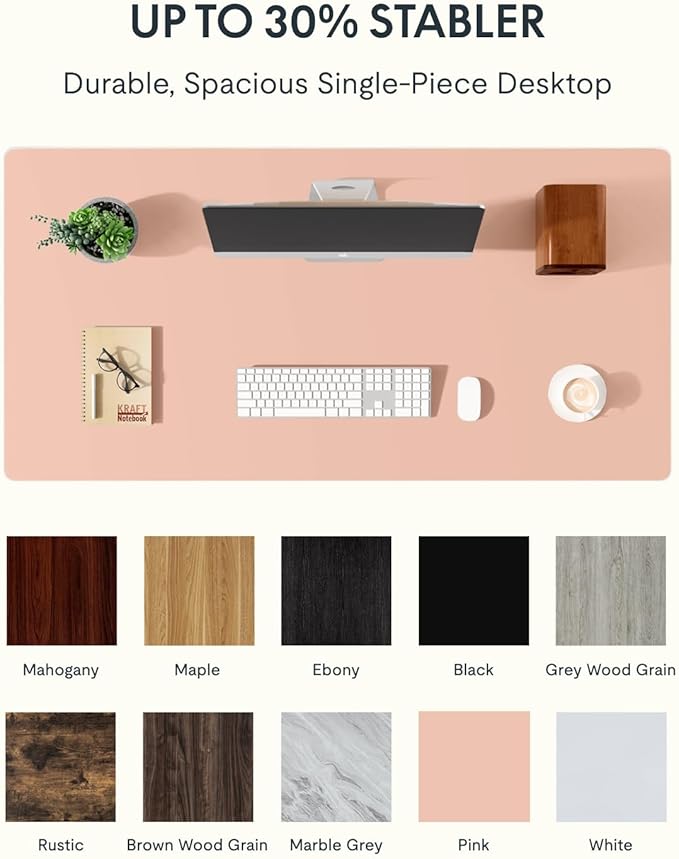 FLEXISPOT EN1 One-Piece Standing Desk, 48"x24" Seamless Desktop Electric Height Adjustable Desk for Home Office, Multi-Monitor Setups & Easy Assembly, Pink