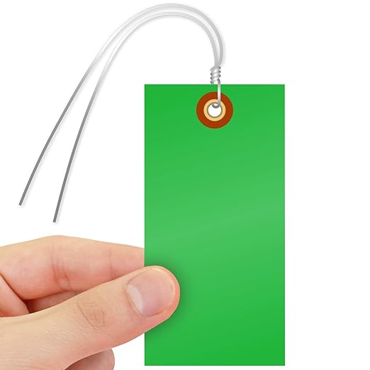 SmartSign (Pack of 100) 4.75 x 2.375 inch Blank Tyvek Shipping Tags with Pre-Attached Wires (Size - 5), 8 mil Plastic, Green, Made in USA