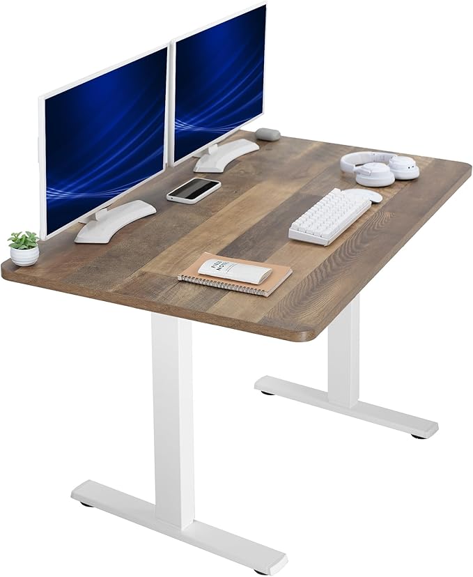 VIVO Electric 48 x 30 in Standing Desk, Memory Height Adjustment, 1B Series, Holds 220 lbs, One-Piece Reclaimed Wood Top, White Frame, DESK-KIT-1W5P