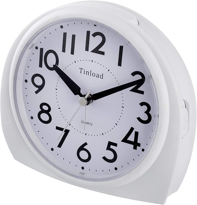 Tinload 5.5" Large Analog Alarm Clock Silent Non Ticking, Gentle Wake, Beep Sounds, Increasing Volume, Battery Operated Snooze and Manual Light, Easy Set,White(Best for Elder)