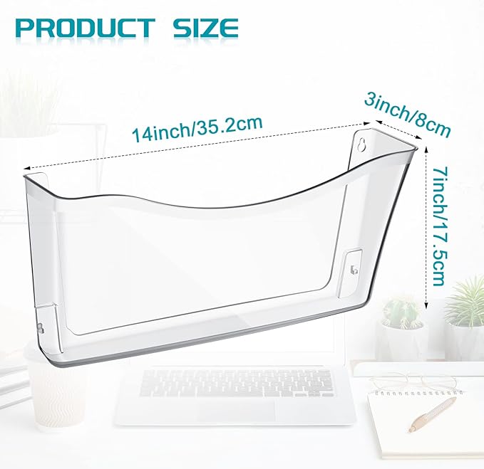Colarr 6 Pack Expandable Pocket Wall File Holder Plastic Hanging Wall Organizer Space Saving Wallmount File Holder for Office Mail Letter Magazine(Clear)