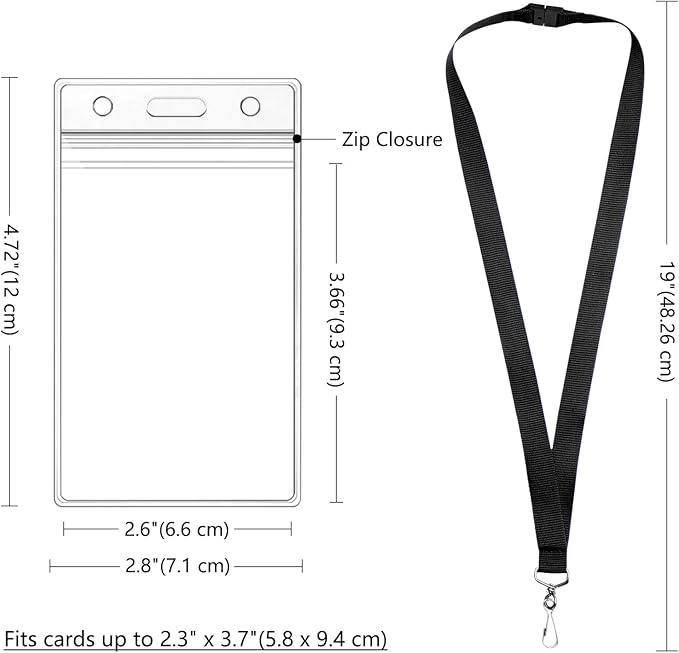 12-Pack Black Breakaway Lanyards with Waterproof Badge Holders, Polyester Neck Straps for ID Cards, Events, Office, and Schools