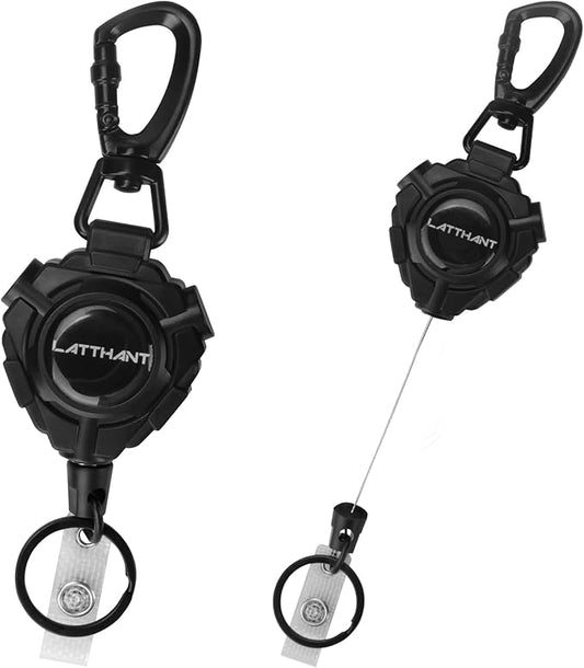 LATTHANT Badge Holder Retractable Clip, Heavy Duty Retractable Keychain with 31.5 in Smooth Steel Cord, Durable 360-degree Rotating Carabiner Badge Holder for Work, Fishing, Car Key