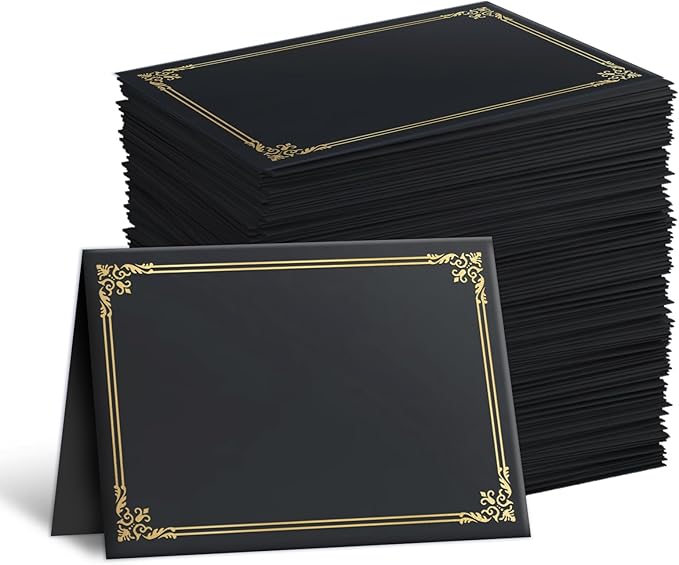 30 Packs Certificate Covers,Black Cardboard Diploma Cover,Certificate Holders Gold Foil Border,for Letter Size 8.5 x 11 Inch Awards and Certificates