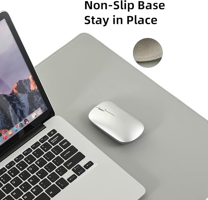 Wolaile PU Leather Desk Pad Blotter,Light Grey Waterproof Office Desktop Mat,36x17in Non-Slip Large Mouse Pad/Writing Protector/Desk Accessories